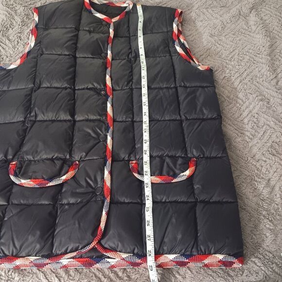 EDDIE BAUER Vintage Women's Goose Down Navy Blue Vest, Red White & Blue Trim - Picture 10 of 11